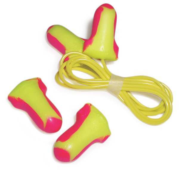 Laser Lite Disposable Foam Uncorded Earplugs, Contoured-T Shape, 32 dB, Magenta/Yellow, 200 Pairs