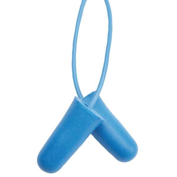Disposable Corded Ear Plugs, Bullet Shape, 31 dB, 100 Pairs, Blue