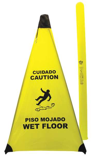 Soft Safety Sign, 31 in Height, 18 in Width, Nylon, Triangle, English, Spanish