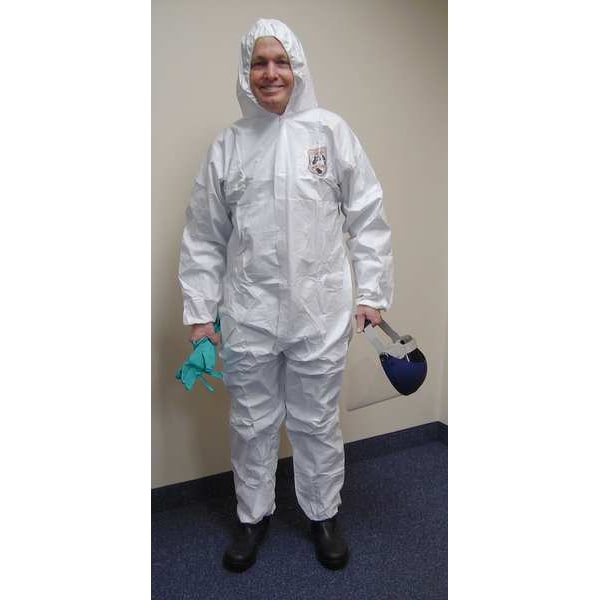 Hooded Disposable Coveralls, 25 PK, White, Fabric, Zipper