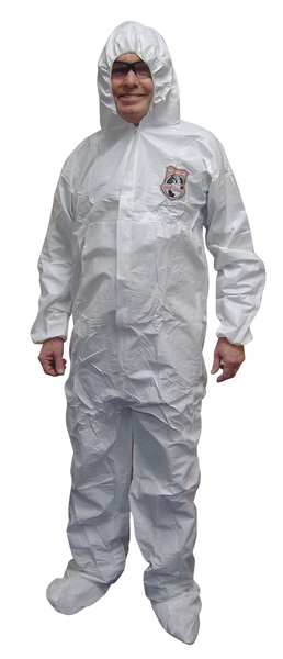Hooded Disposable Coveralls, 25 PK, White, Fabric, Zipper