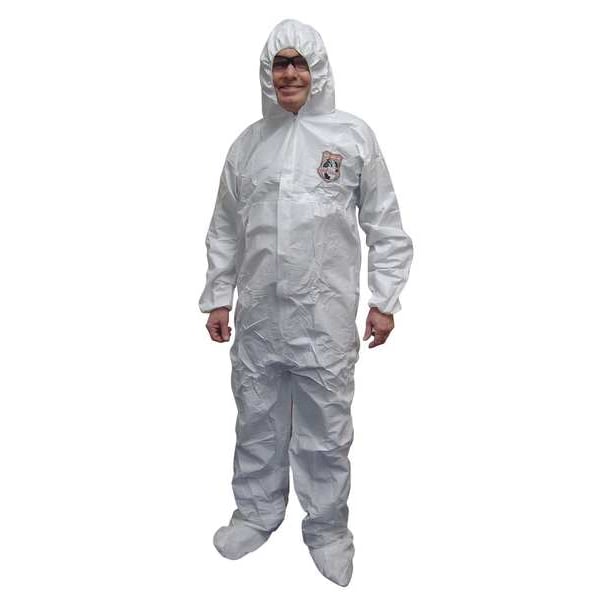 Hooded Disposable Coveralls, 25 PK, White, Fabric, Zipper