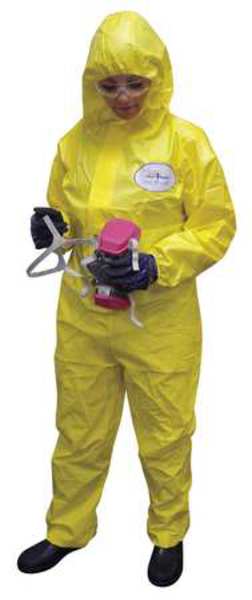 Hooded Chemical Resistant Coveralls, Yellow, Zipper