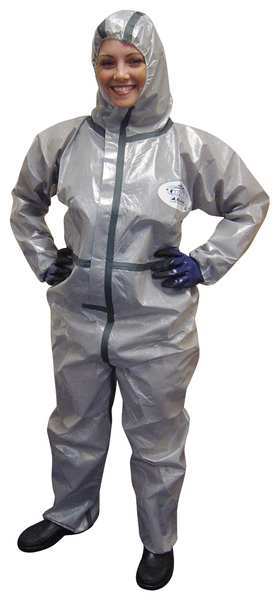 Hooded Chemical Resistant Coveralls, Gray, Zipper