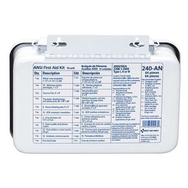 Unitized First Aid kit, Metal, 10 Person