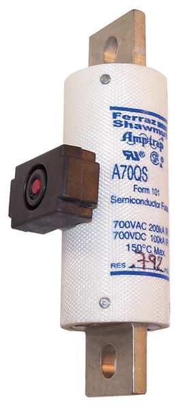 Semiconductor Fuse, Fast Acting, 150 A, A70QS Series, 700V AC, 700V DC, 4-3/8 in L x 1-1/4 in dia