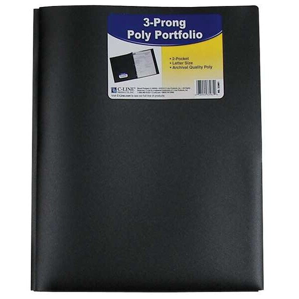 Poly Portfolio Folder, w/Prongs, Blk, PK25