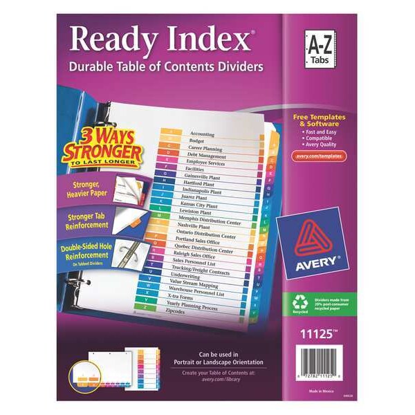 AveryÂ® Ready IndexÂ® Table of Contents Dividers 11125, 26-Tab Set, A-Z