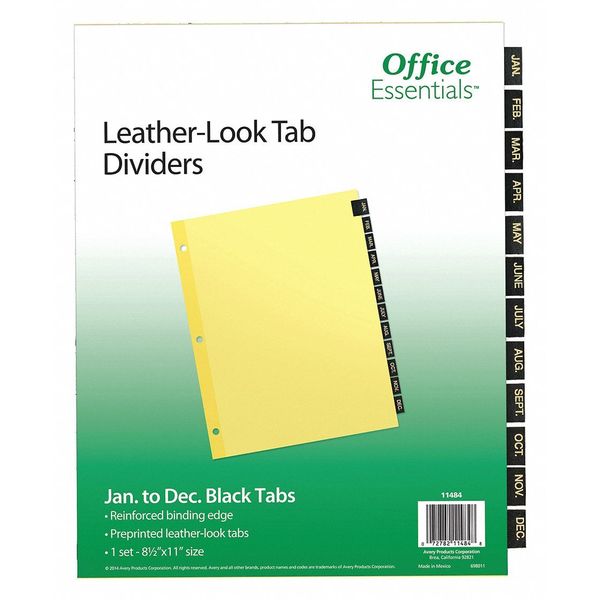 Office Essentials Black Leather Tab Dividers, Language: English