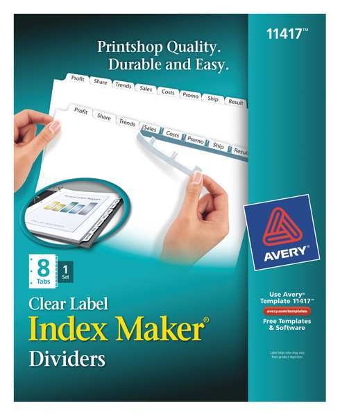 AveryÂ® Index MakerÂ® Clear Label Dividers 11417, 8-Tab Set, White