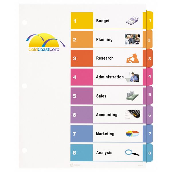 AveryÂ® Ready IndexÂ® Table of Contents Dividers 11133, 8-Tab Set