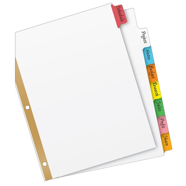 AveryÂ® Big Tabâ¢ Write & Erase Dividers 23079, 8 Multicolor Tabs, 1 Set