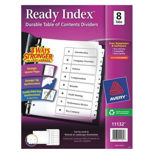 AveryÂ® Ready IndexÂ® Table of Contents Dividers 11132, 8-Tab Set