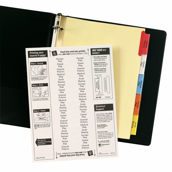 AveryÂ® Big Tabâ¢ Insertable Plastic Dividers 11901, 8 Multicolor Tabs, 1 Set