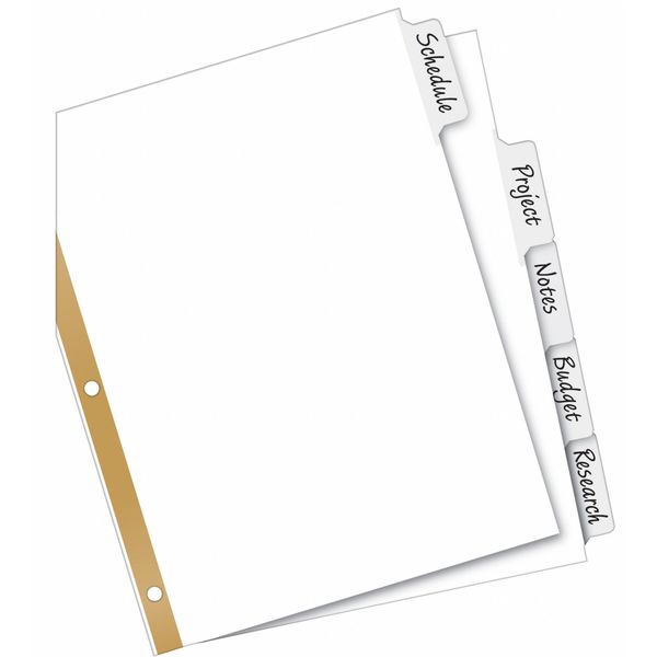 AveryÂ® Big Tabâ¢ Write & Erase Dividers 23075, 5 White Tabs, 1 Set