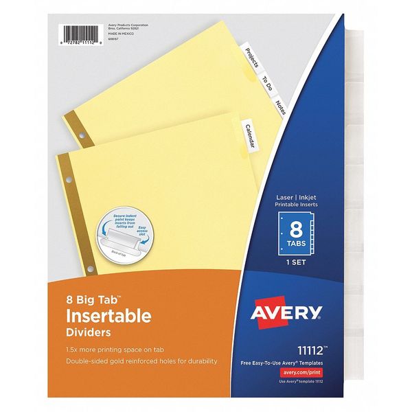 AveryÂ® Big Tabâ¢ Insertable Dividers 11112, Buff Paper, 8 Clear Tabs, 1 Set