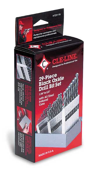 29PC 135Â° Heavy-Duty Cobalt Jobber Length Drill Set Cle-Line 1802 Straw HSS-CO RHS/RHC 1/16-1/2x1/64