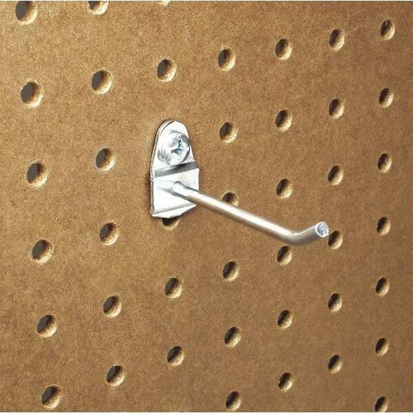 Single Rod Pegboard Hook, 2-1/2 in L, 1-1/2 in H, 3/4 in W, Circle, Steel, Silver