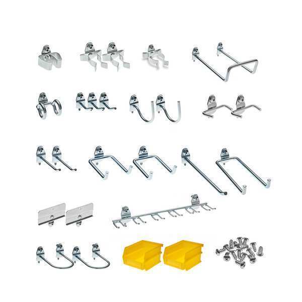 26 pc. Steel Pegboard Hook & Bin Assortment for 1/8 In. and 1/4 In. Pegboard (24 Asst Hooks & 2 Bins)