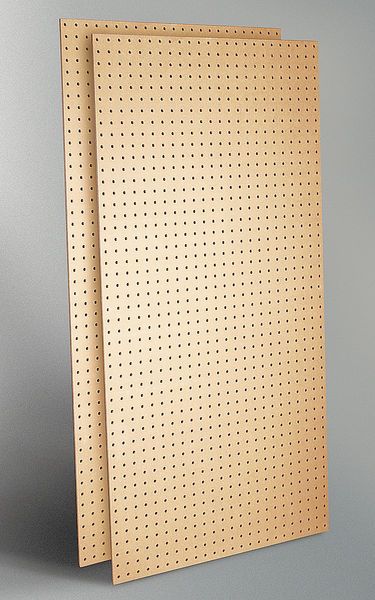Round Hole Pegboard, 24 in H x 48 in W x 1/4 in D, 2 Panels