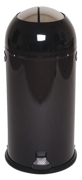 10 gal Round Wastebasket, Black, 13 3/4 in Dia, Step-On, Steel