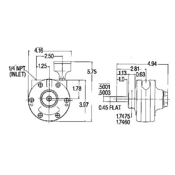 Air Motor, 0.75 HP, 30 cfm, 3000 rpm