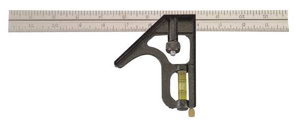 Combination Square, 12 In, Zinc Steel Head