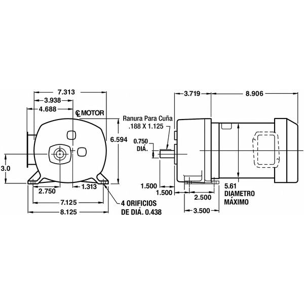 AC Gearmotor, 1,087.0 in-lb Max. Torque, 5.4 RPM Nameplate RPM, 115V AC Voltage, 1 Phase