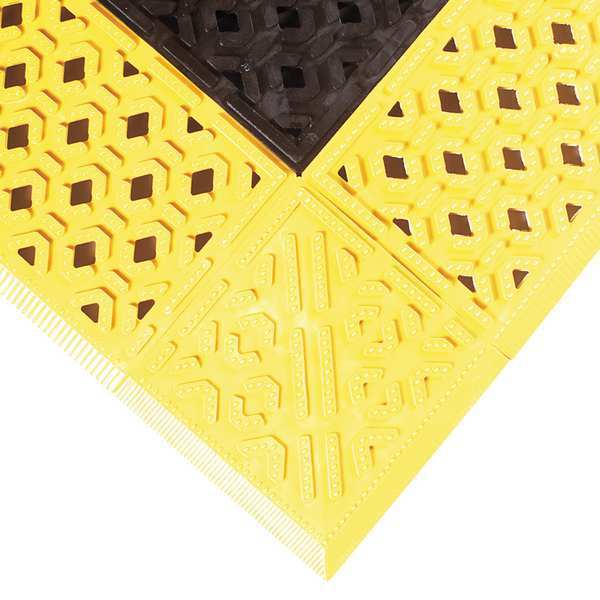 Black with Yellow Border Interlocking Drainage Mat 30 in W x 3 ft L, 7/8 in