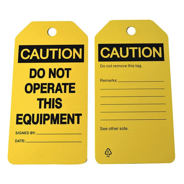 Caut Tag, 5-3/4 x 3 In, Bk/Yel, Pp, PK6