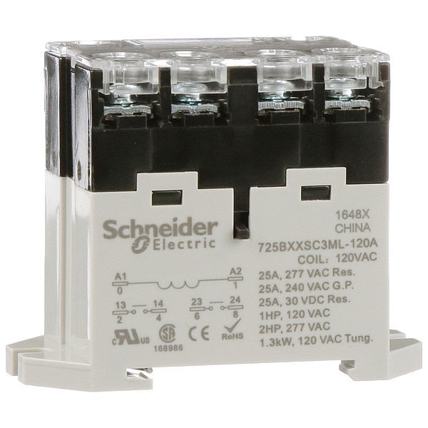 Enclosed Power Relay, DIN-Rail & Surface Mounted, DPST-NO, 120V AC, 6 Pins, 2 Poles