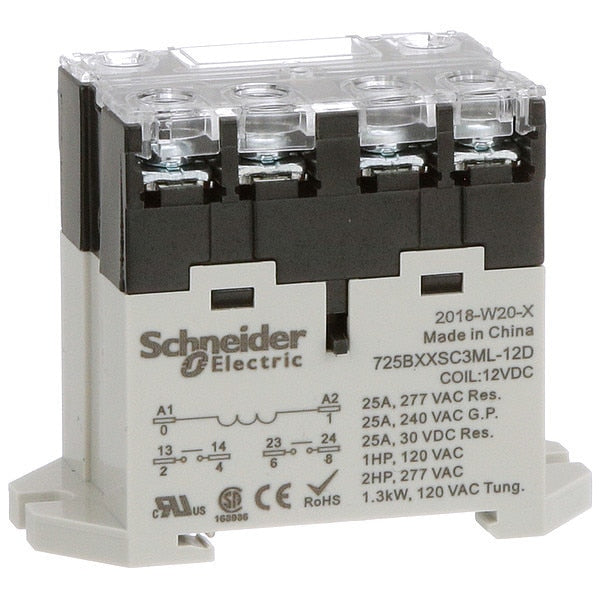 Enclosed Power Relay, DIN-Rail & Surface Mounted, DPST-NO, 12V DC, 6 Pins, 2 Poles