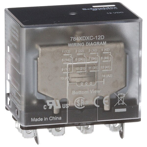 General Purpose Relay, 12V DC Coil Volts, Square, 14 Pin, 4PDT