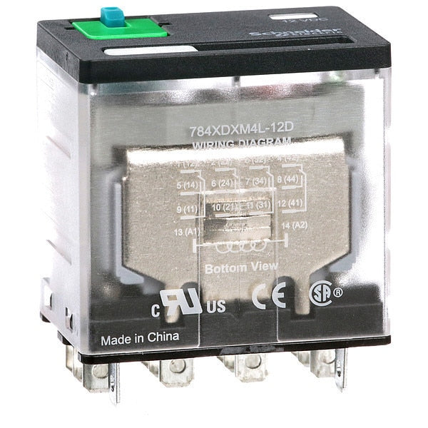 General Purpose Relay, 12V DC Coil Volts, Square, 14 Pin, 4PDT