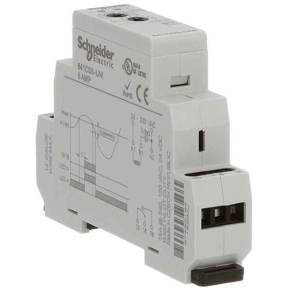 Current Sensing Relay, 0.5to5A, 24to240VAC, Mounting: Din Rail