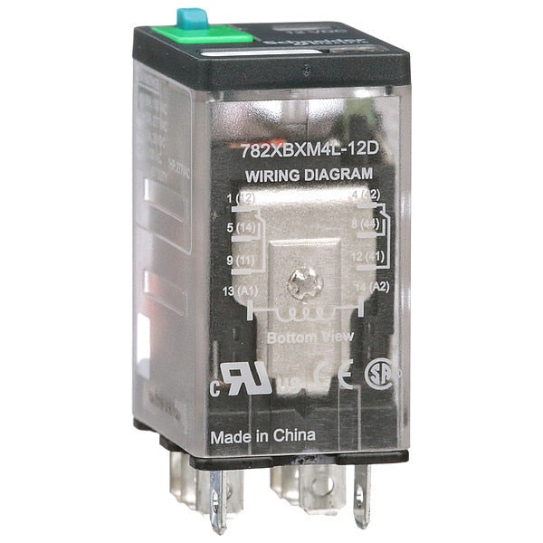 General Purpose Relay, 12V DC Coil Volts, Square, 8 Pin, DPDT