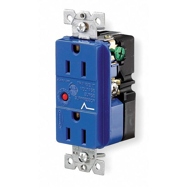 Receptacle, 15 A Amps, 125V AC, Flush Mount, Decorator Duplex Outlet, 5-15R, Blue