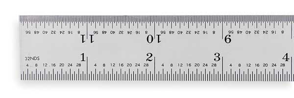 Steel Rule, Rigid, 12 In, 8/16/32/64ths