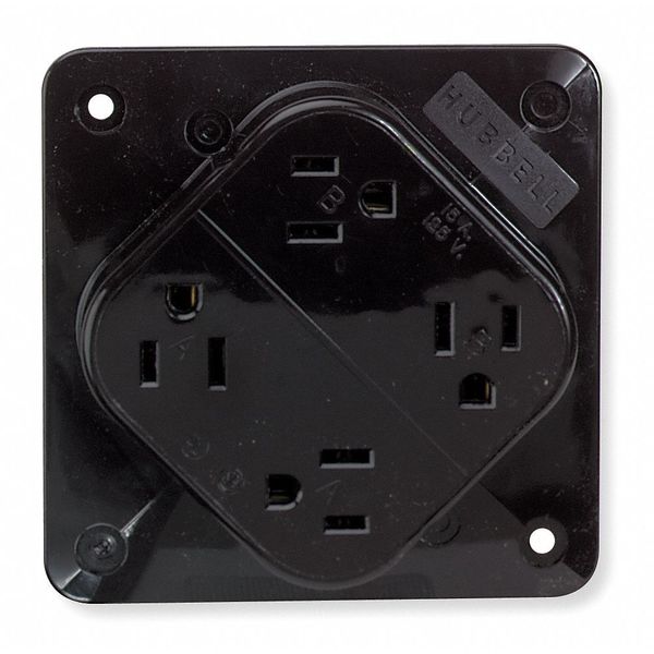 Receptacle, 15 A Amps, 125V AC, Surface Mount, Quad Outlet, 5-15R, Brown
