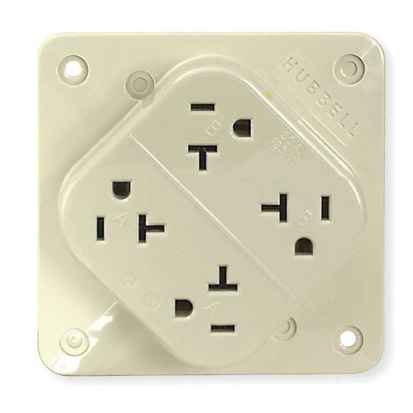 Receptacle, 20 A Amps, 125V AC, Surface Mount, Quad Outlet, 5-20R, Ivory