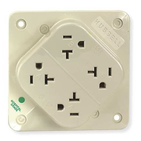 Receptacle, 20 A Amps, 125V AC, Surface Mount, Quad Outlet, 5-20R, Ivory