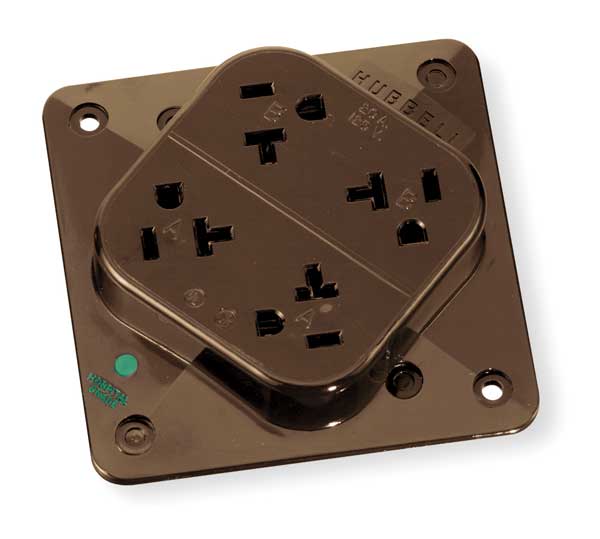 Receptacle, 20 A Amps, 125V AC, Surface Mount, Quad Outlet, 5-20R, Brown
