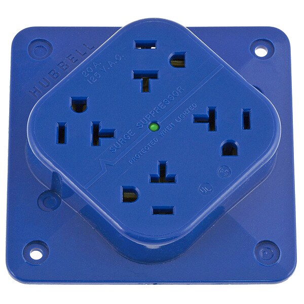 Receptacle, 20 A Amps, 125V AC, Surface Mount, Quad Outlet, 5-20R, Blue