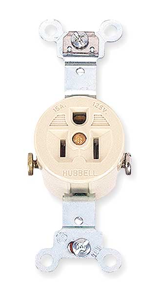 Receptacle, 15 A Amps, 125V AC, Flush Mount, Single Outlet, 5-15R, Ivory