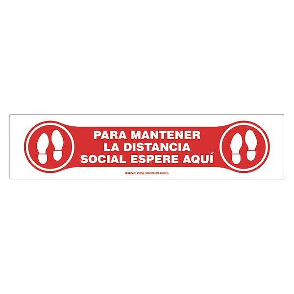 Spanish Social Distancing Floor Sign, 4 in H, 17 in W, Vinyl, Spanish, 170588