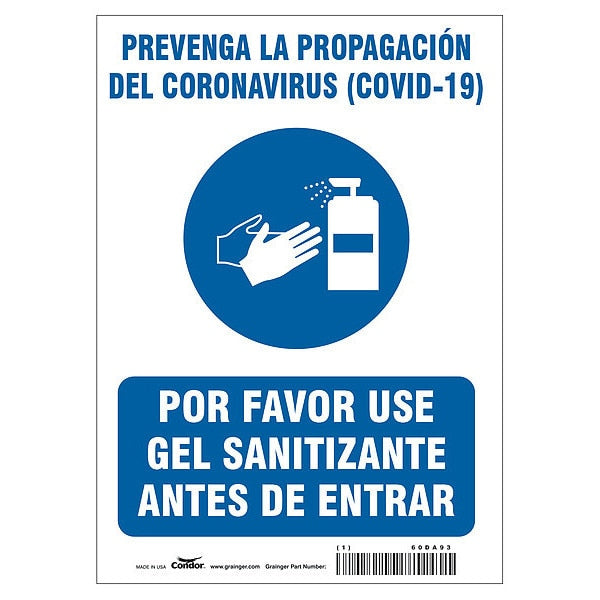 Spanish Use Hand Sanitizer Sign, 14 in Height, 10 in Width, Polyester, Rectangle, Spanish