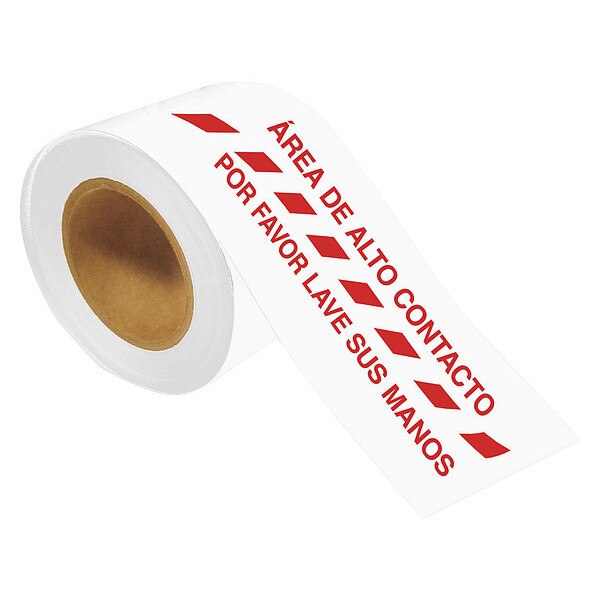 Spanish Area De Alto Contacto Floor Tape, 100 ft Height, 4 in Width, Polyester, English