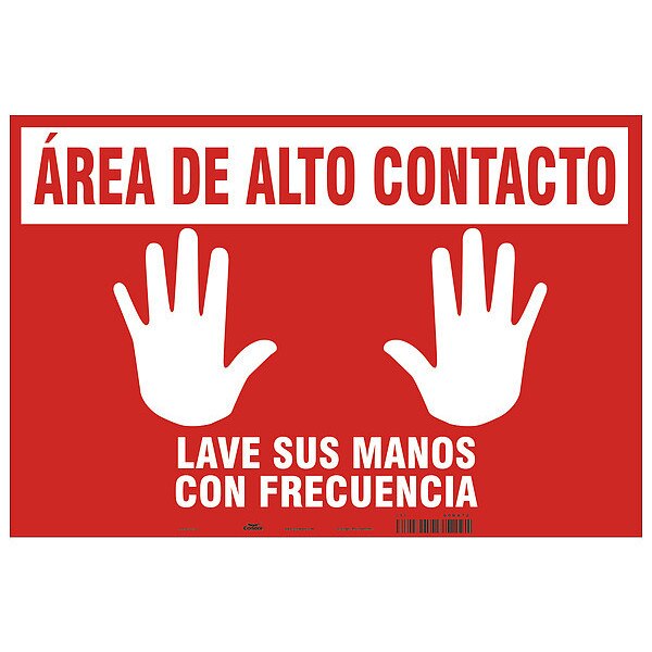 Spanish Area De Alto Contacto Floor Sign, 14 in H, 18 in W, Vinyl, Rectangle, Spanish, SGF410T1218
