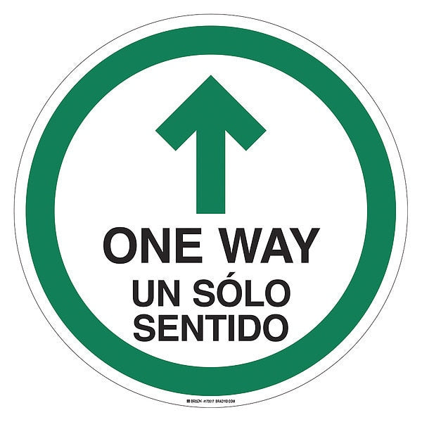Bilingual One Way Floor Sign, 17 in H, 17 in W, Vinyl, Circle, English, Spanish, FS-17-735