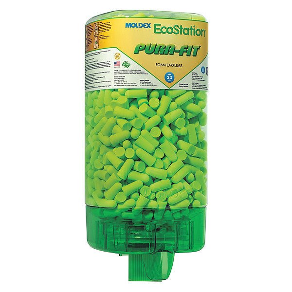 Disposable Uncorded Ear Plugs with Dispenser, Bullet Shape, 33 dB, 500 Pairs, Green